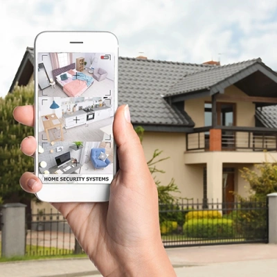 Lakeland vivint phone display of cctv live feed in front of a house